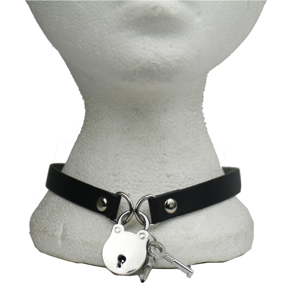 Bullet 69 Funky Punk - 1 row with rings and padlock Halsband - Schwarz